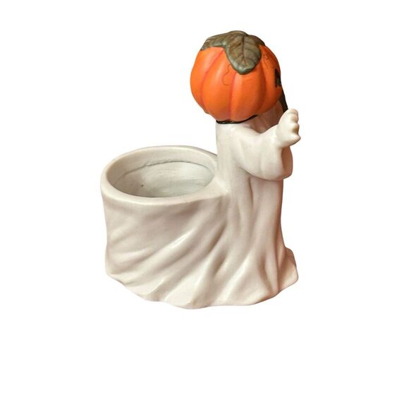 Vtg 1995 New Holland Pumpkin Faced Ghost Planter Candle  Holder Ceramic - Picture 5 of 12